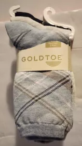GOLD TOE FASHION SOCKS - 3 PAIRS (BLUE/GRY/PLAID) - Women's Shoe Size 6-9 - Picture 1 of 2