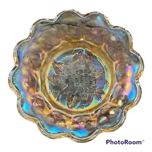 Vintage Imperial Carnival Marigold Glass “Grape & Leaf” Ruffled Dish 6” - Picture 1 of 2