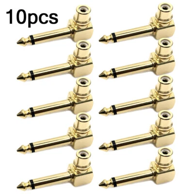 USA 10Pcs RCA Female Jack to 1/4" Mono Male Plug Right Angle Gold Audio Adapter - Image 1 of 4