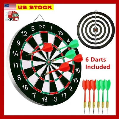 17'' Dart Board, Dartboard Set, Sports, Game, Sisal Bristle w/ 6 Steel-tip Darts - Image 1 of 4