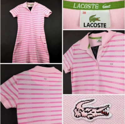 Vestido polo Lacoste para mujer talla 38 (busto de 32 pulgadas) rosa a rayas de algodón Barbiecore piqué Foto 1 de 4