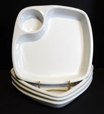 4 Divided Ceramic Plates Bret Bortner BIA White Tray Picnic TV Pool BBQ NEW - Image 1 of 4