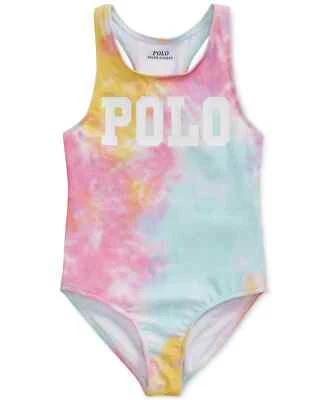 Polo Ralph Lauren L83832 Niñas Pequeñas Rosa Tie-Dye Traje de Baño de Una Pieza Talla 8 Foto 1 de 2