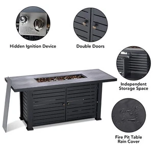 57 Inch Propane Fire Pit Table 50,000 BTU Gas Firepit w/ Tabletop for Patio Deck - Picture 1 of 9