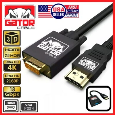 HDMI to VGA Cable Adapter Converter for HDTV PC Desktop Monitor Laptop 4K Video - Image 1 of 4