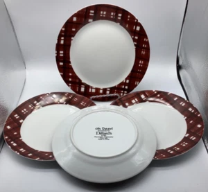 Dark Red/Maroon, Plaid Dessert Plates, “Oh Deer!”, Dillards, BIA, 8”,  Set of 4 - Picture 1 of 4