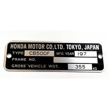 Honda Motor  Co. Ltd. Tokyo Japan CB 500 F Frame Data Plate MFG. Year 197