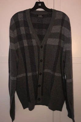 Cárdigan suéter de lana gris estampado a cuadros Neiman Marcus para hombre, extra grande XL Foto 1 de 4