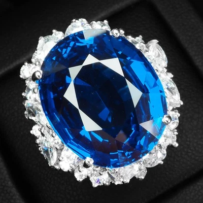 Precious London Blue Topaz 27.70Ct 925 Sterling Silver Handmade Rings Size 6.75 - Image 1 of 4