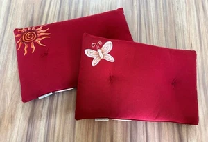Pair Painted Red Pottery Barn Pillows 18” by 12” Sun & Butterfly - Picture 1 of 7