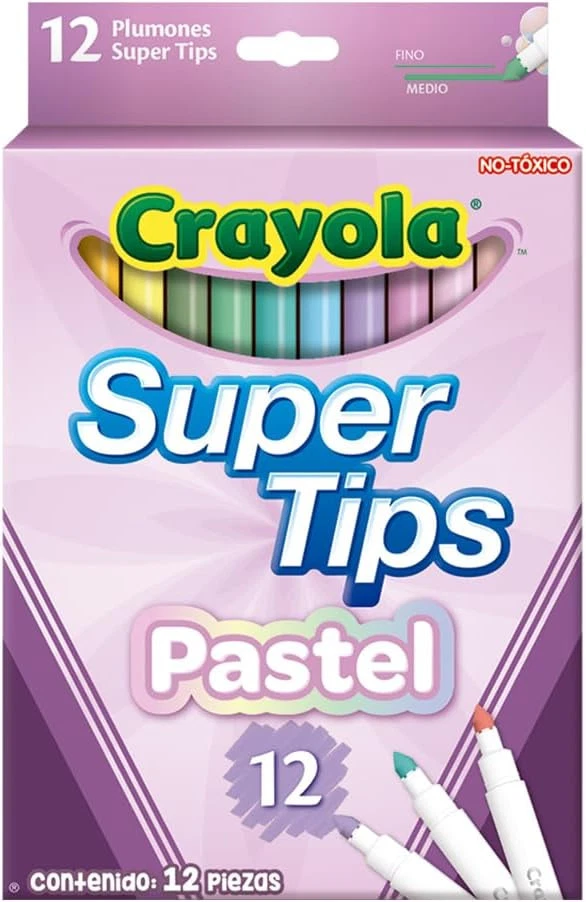 Crayola 12 Bright Supertips Felt Marker Pens Pastel Edition With Conical Tip