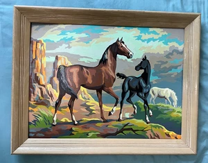 Vintage Malen nach Zahlen Pferde Rahmen.  Reitsport, Berge Wild 24 x 18" - Bild 1 von 4
