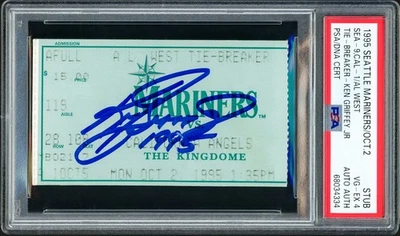 Ken Griffey Jr. Auto 10/2/95 Ticket Stub vs. Angels Tie-Breaker Game PSA 4 1995 - Image 1 of 2