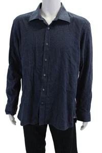 Hickey Freeman Womens Linen Collar Long Sleeve Button Down Shirt Blue Size XL - Picture 1 of 5