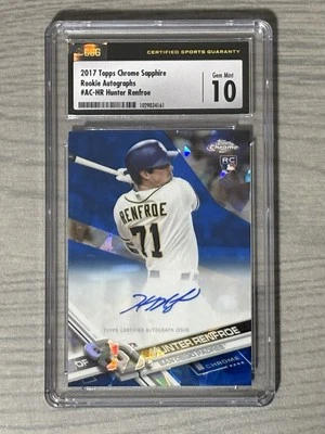2017 Hunter Renfroe Topps Chrome Rookie Auto RC Sapphire Refractor /50 CSG 10 - Image 1 of 2