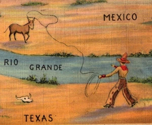 Vintage Card Linen I Am In Texas With My Ass In Mexico Comic Military Postage - Picture 1 of 3