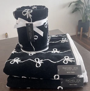 Rachel Zoe schwarz und weiß Schleife Badetuch Set - 2 Bade und 2 Handtücher - Neu - Bild 1 von 8