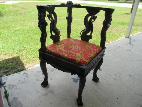 Antique Greek God PAN Mahogany Carved  Figural  Corner Chair HAUNTING Cover