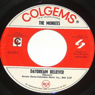 45 RPM Monkees Daydream Believer, Goin Down Colgems Pop Rock Vinyl 1012 EX - Image 1 of 4
