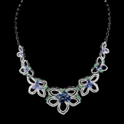 Kyanit Tansanit Smaragd Collier Halskette 925 Silber 585 bicolor vergoldet - Bild 1 von 3