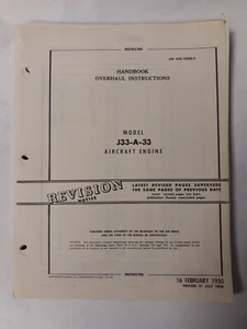 Allison Model J33-A-33 Aircraft Engine Handbook Overhaul Instructions Original - Foto 1 di 12