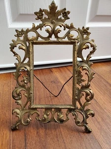 Vintage Antique Art Nouveau Gold Tone Ornate Standing Brass Frame Fits 4"x6" - Picture 1 of 9