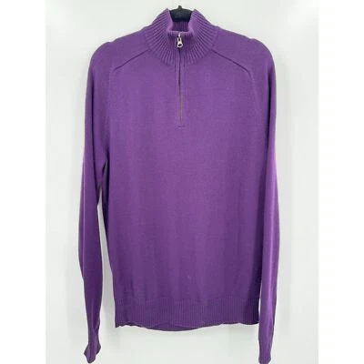 J. Suéter Pullover Crew Púrpura Italiano Lana Merino Cuarto Cremallera Talla Mediana M Foto 1 de 4