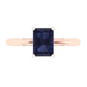 1.75Ct Radiant Simulated Blue Sapphire Solitaire Engagement Ring, 14K Rose Gold - Picture 1 of 11