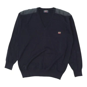 Jersey tejido Paul & Shark para hombre azul cuello en V | Suéter de diseñador vintage de colección - Imagen 1 de 4