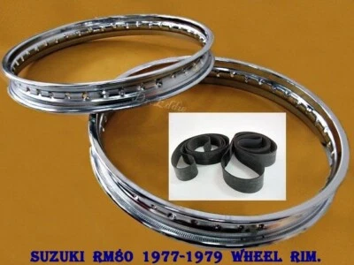 Fit SUZUKI RM80 1977-1979 FRONT & REAR  STEEL WHEEL RIM SET+TAPE RUBBER #BI920# Foto 1 de 4