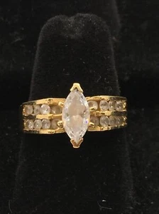 Elegant 12K Yellow Gold White CZ Engagement Ring 5.5gr. Size 6.75 - Picture 1 of 15