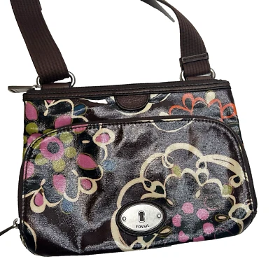 Authentic FOSSIL Key-Per Slim Crossbody Organizer Brown Multicolor Coated Canvas - Image 1 of 4