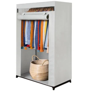 Portable Wardrobe Closet, Large - Premium Metal Hanging Rod with Beige Cover-... - Picture 1 of 9