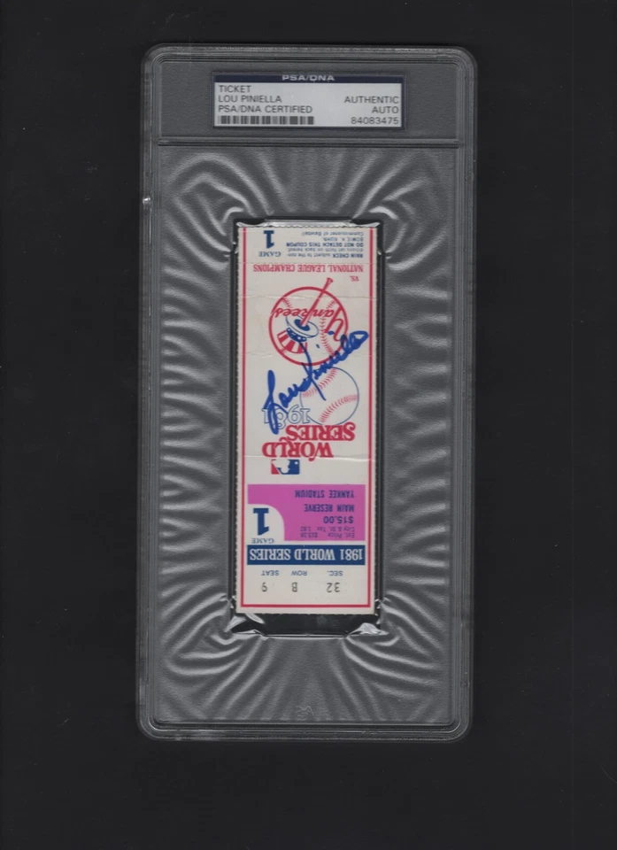1981 MLB WORLD SERIES TICKET STUB AUTO YANKEES GAME 1 LOU PINIELLA PSA/DNA - Image 1 of 2