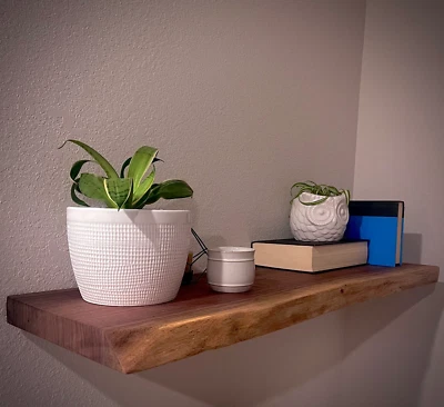 Handmade Black Walnut Live Edge Floating Shelf | Bracket & Hardware Included - Image 1 of 3