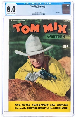 🔥 Tom Mix Western #1 (Fawcett Publications, 1948) Golden Age OW White CGC 8.0 - Image 1 of 4