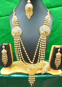 22K Gold Plated Indian Designer Necklace Tikka Earrings Party Wedding a - Picture 1 of 1