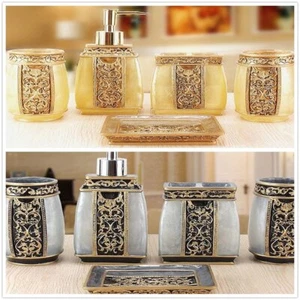 5Pcs Resin Bathroom Accessories Set Retro Aristocracy Bath Toothbrush Cup Holder - Picture 1 of 9
