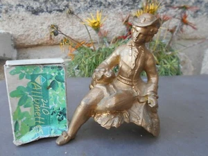 Ancien sujet de pendule 1900 en régule jeune fille avec son chien. Base arrondie - Photo 1/4