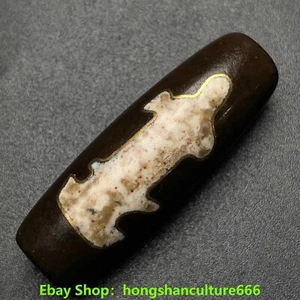 Old Tibet natural agate inlay gilt cinnabar Guanyin dzi Tianzhu amulet pendant - Picture 1 of 9