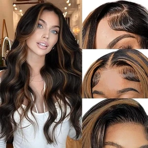 Synthetic Lace Front Wig 26 Inch Brown Highlight Wigs for Women 13X4 Prepluck... - Picture 1 of 7