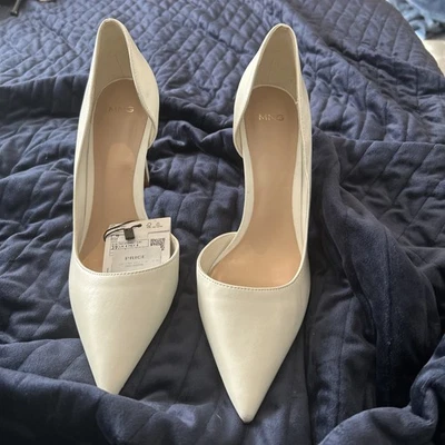 Mango/MNG Half D’Orsay Pointed Toe Pumps, Off-white, Size 8.5, EU 39 - Image 1 of 4