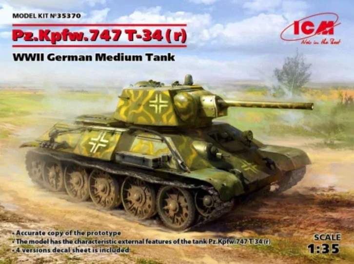 Pz.Kpfw. T-34-747(r) Captured Tank in German Service -  ICM 1/35 PLASTIC KIT - Photo 1/1