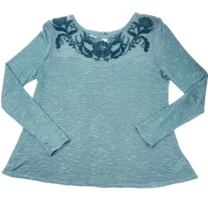 Maurices Top S Teal Round Neck Lace Long Sleeve Knit Sweater Womens Size Small - Picture 1 of 12
