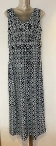 NINA LEONARD M 14 16 Maxi Dress Stretch Jersey Sleeveless Geometric Print V-neck - Picture 1 of 6