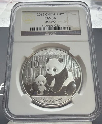 2012 Silver 10 Yuan Silver Panda NGC MS 69 - Image 1 of 2
