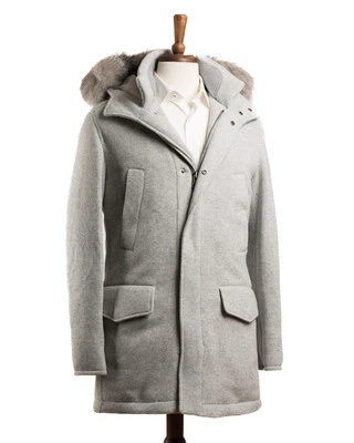 Kired by Kiton $7,700 Light Gray Cashmere Nylon Down Parka Slim Coat (58 IT) 3XL - Image 1 of 4
