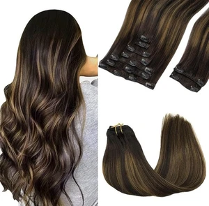 GOO GOO Clip in Hair Extensions Real Human Hair, 22inch 150g 9Pcs, Dark Brown - Picture 1 of 8