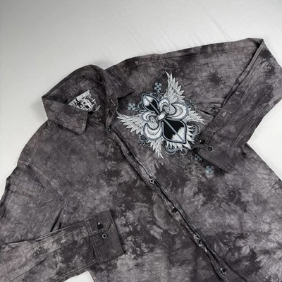 Eighty Eight Affliction Y2K Vintage Grunge Angel Wings LS Gray Shirt Mens M - Image 1 of 4