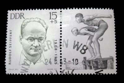 Germany Stamps DDR 1963 R Seiffert Long Distance Swimming Used OG - Image 1 of 2